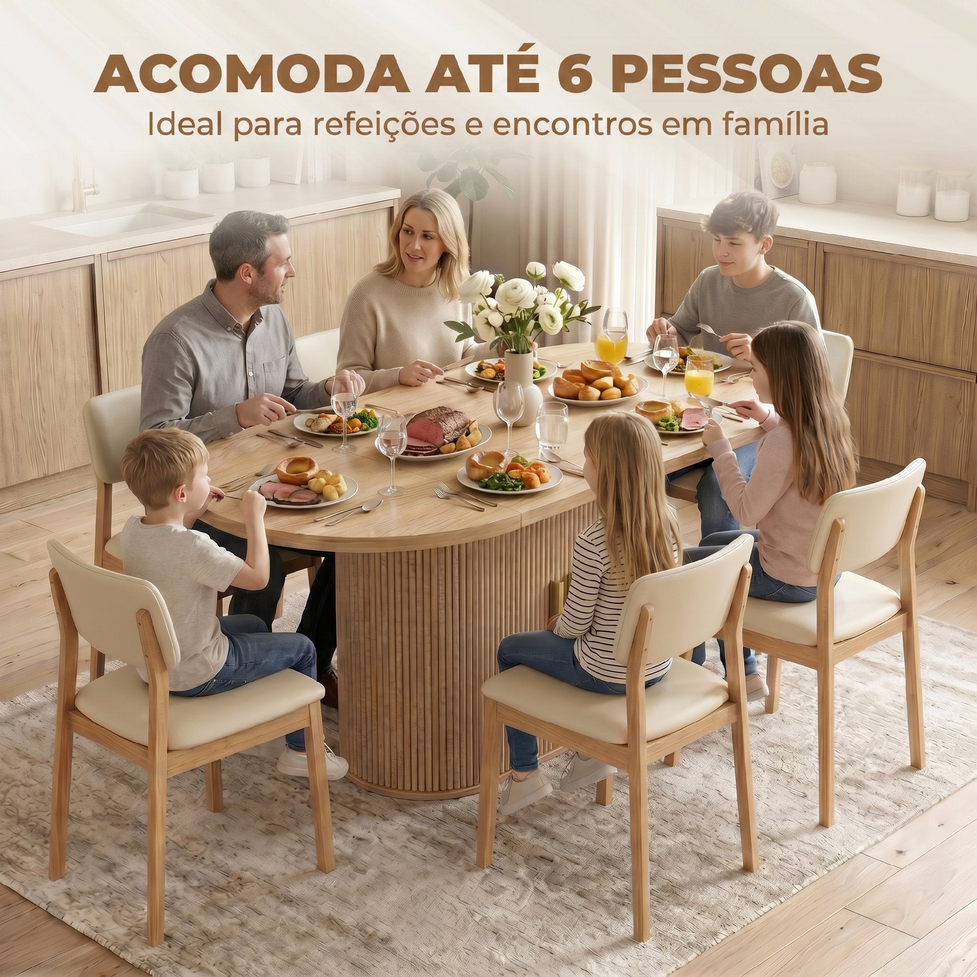 HOMCOM Mesa de Jantar Oval com Portas de Correr, Carvalho