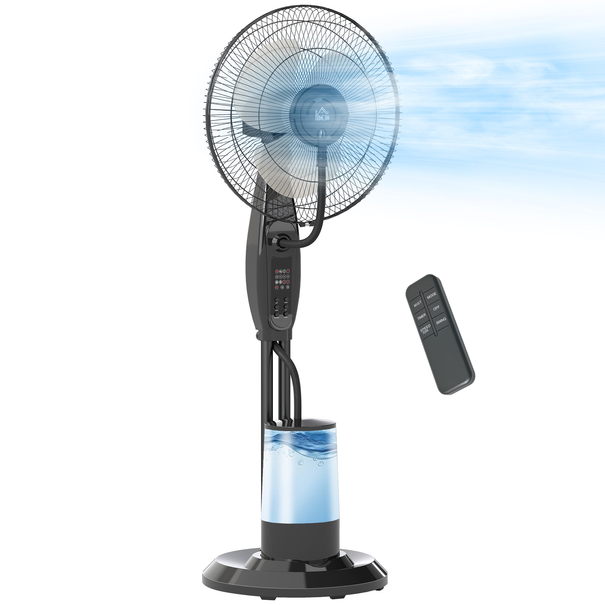 HOMCOM Ventoinha de Pé com Nebulizador 75 W, 3,2L, Preto