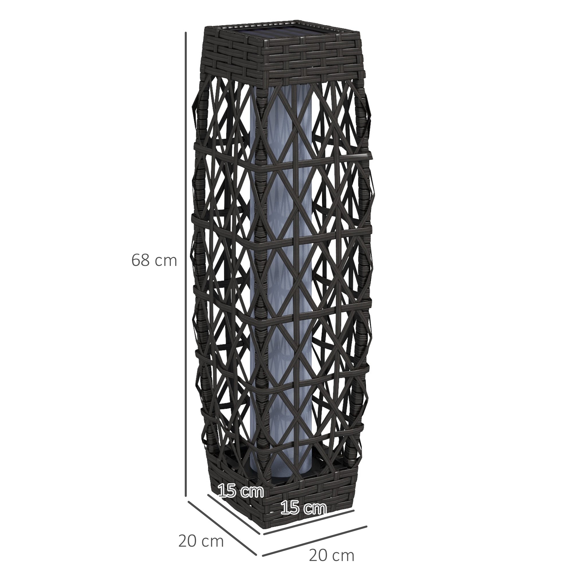 Outsunny Candeeiro Solar LED de Exterior em Vime, 20x20x68 cm