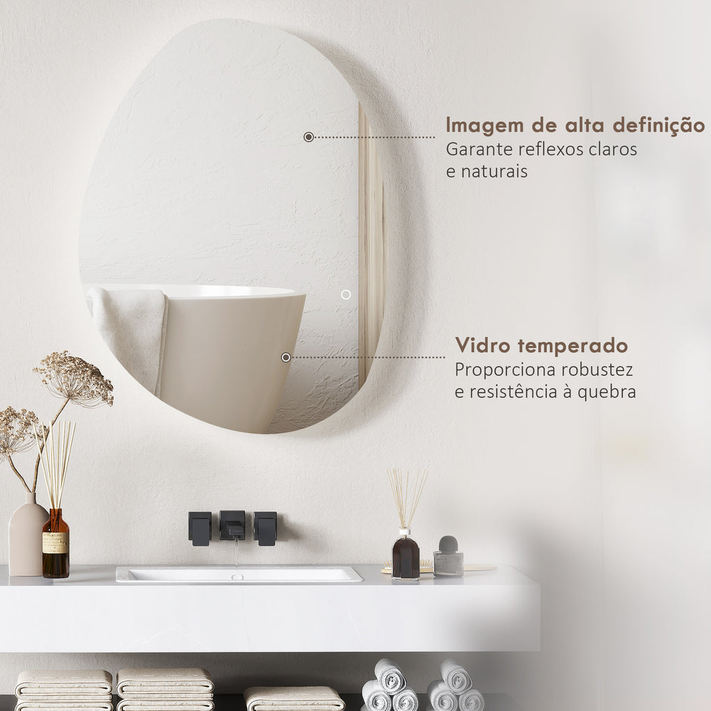 HOMCOM Espelho de Casa de Banho LED 80x60 cm Prata Anti-Embaciamento