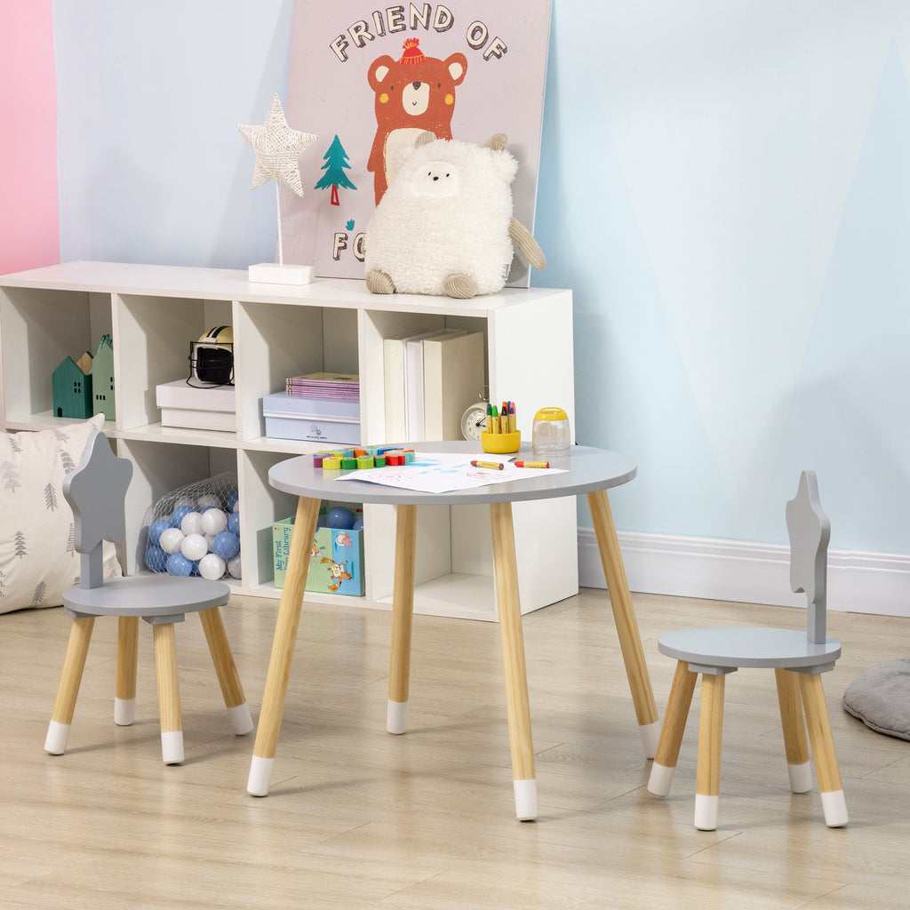 Conjunto de Mesa e 2 Cadeiras Infantis de Madeira Cinza