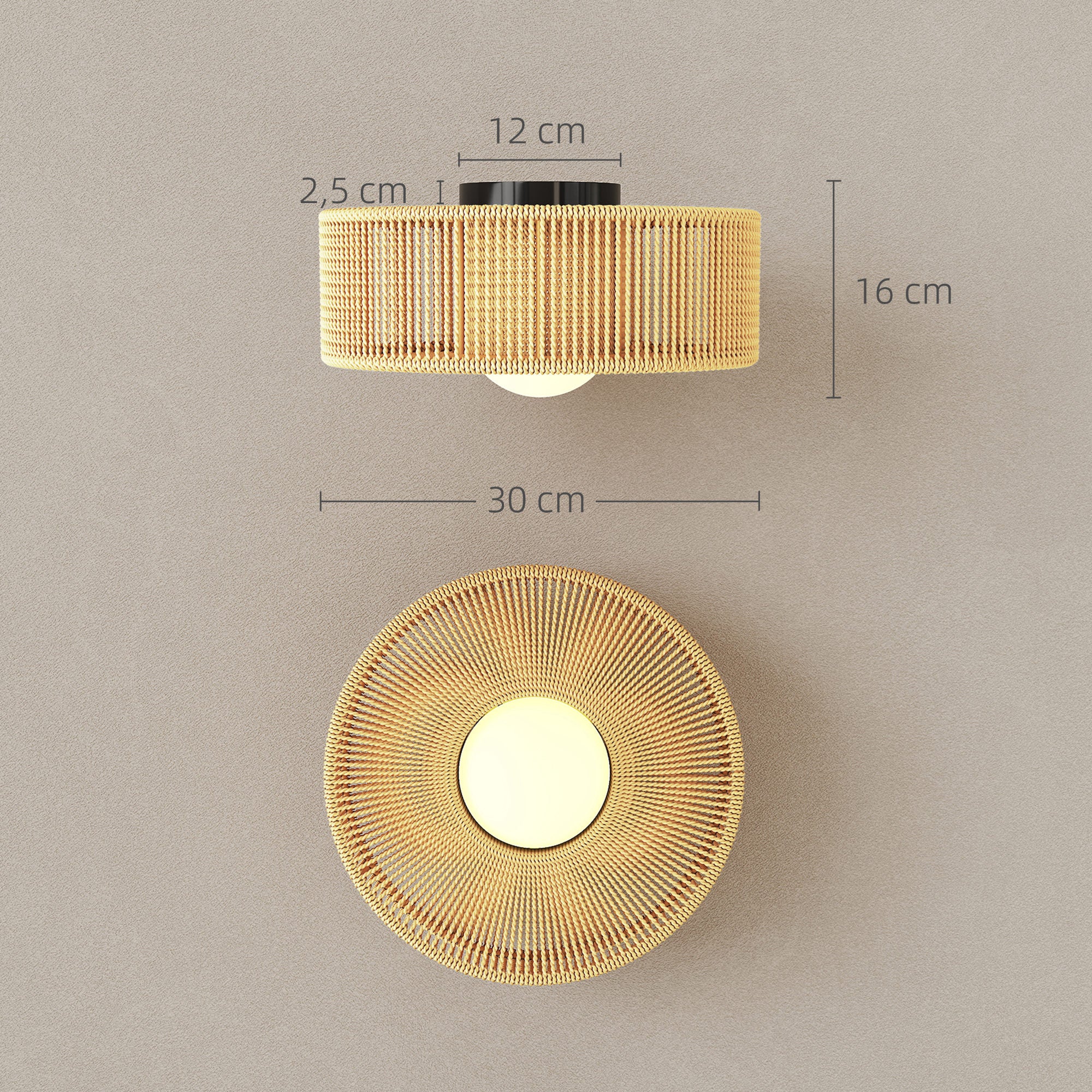 HOMCOM Candeeiro de Teto Boémio com Ecrã de Corda, Ø30x16 cm