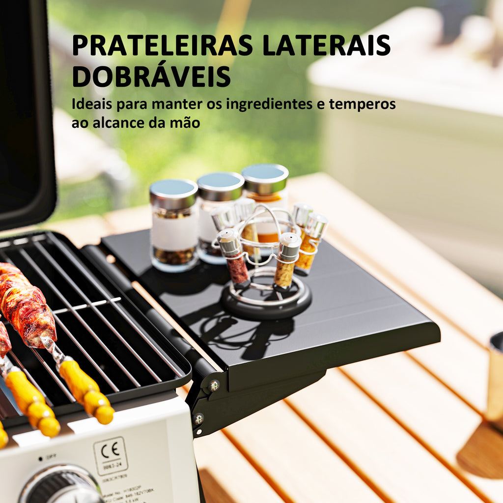 Outsunny Churrasqueira a Gás com 2 Queimadores, 101x48x41 cm Preto