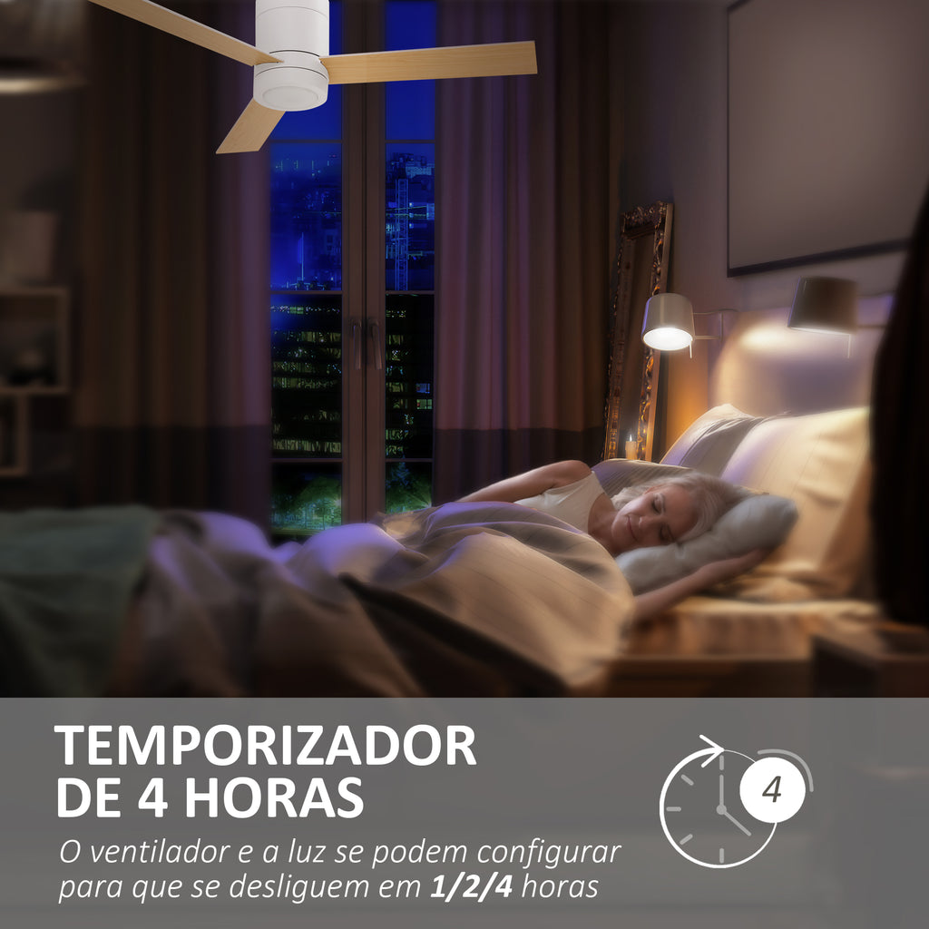 HOMCOM Ventoinha de Teto com Luz LED, 3 Velocidades, Ø112cm Branco
