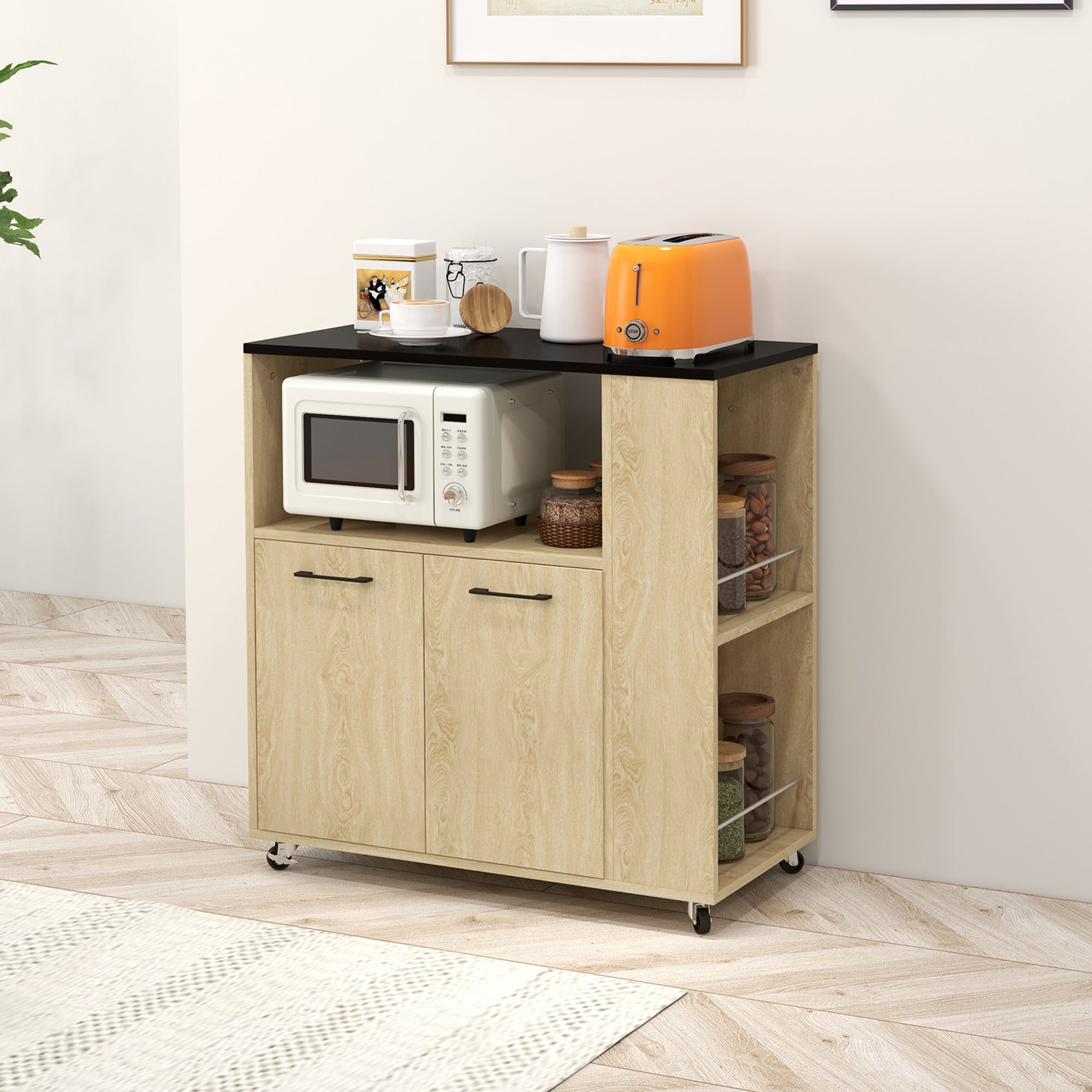 HOMCOM Carrinho de Cozinha com Rodas Madeira 75x40x80,5 cm