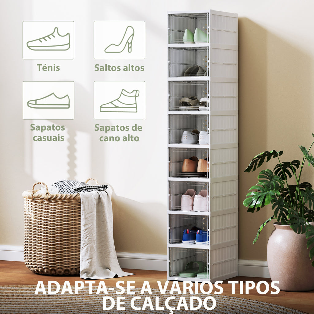 HOMCOM Sapateira Dobrável de 8 Níveis com Portas Transparentes, 26x35x140 cm