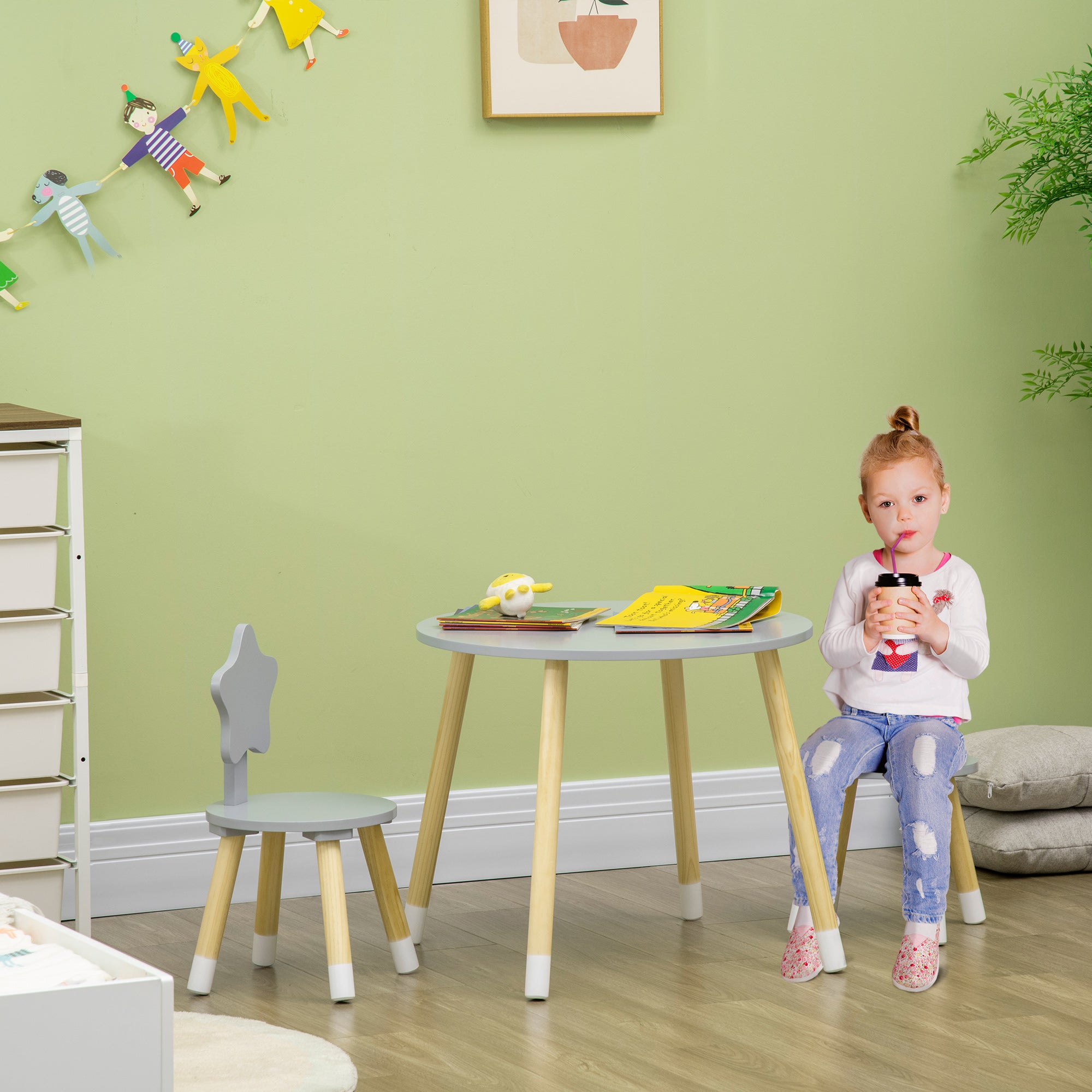 Conjunto de Mesa e 2 Cadeiras Infantis de Madeira Cinza
