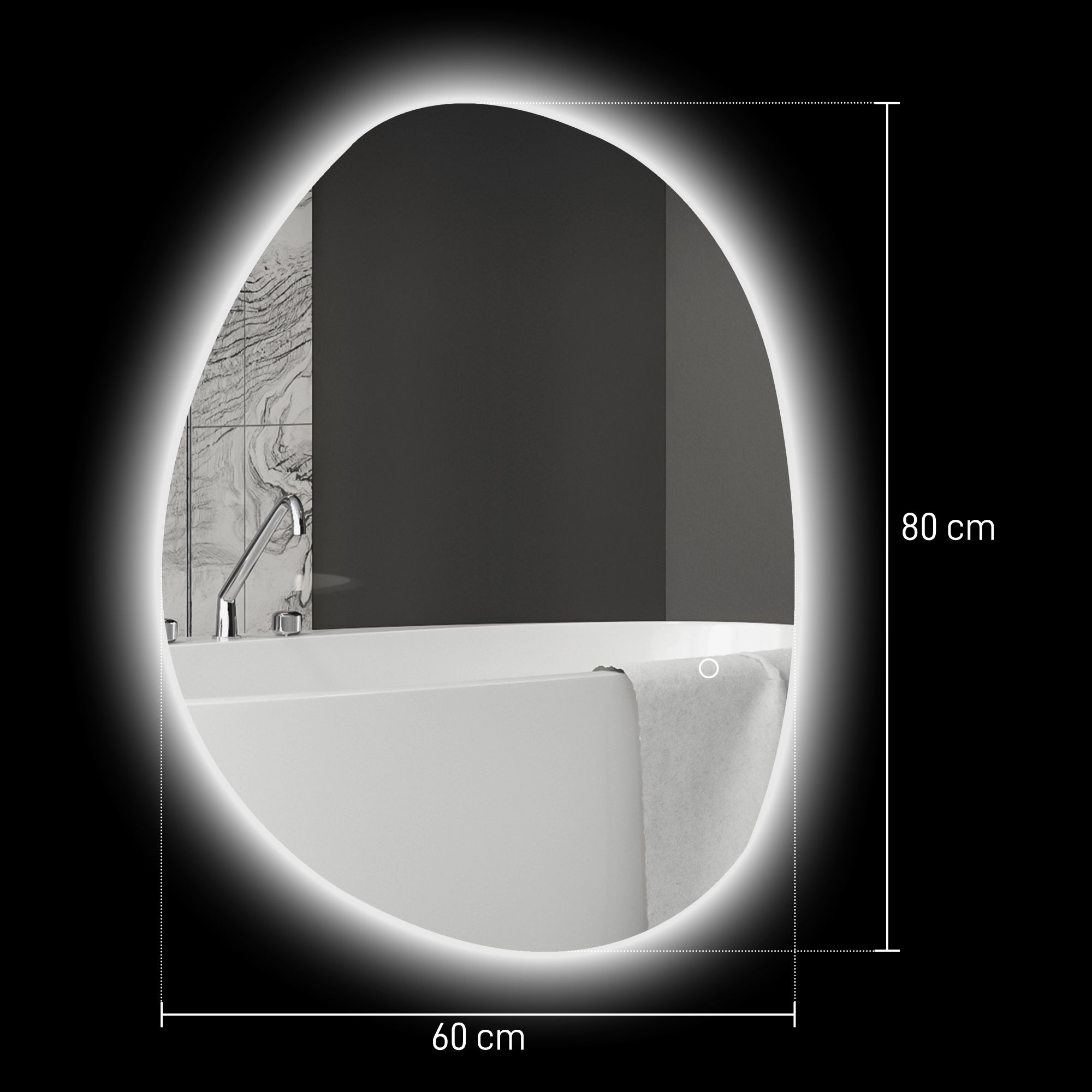 HOMCOM Espelho de Casa de Banho LED 80x60 cm Prata Anti-Embaciamento