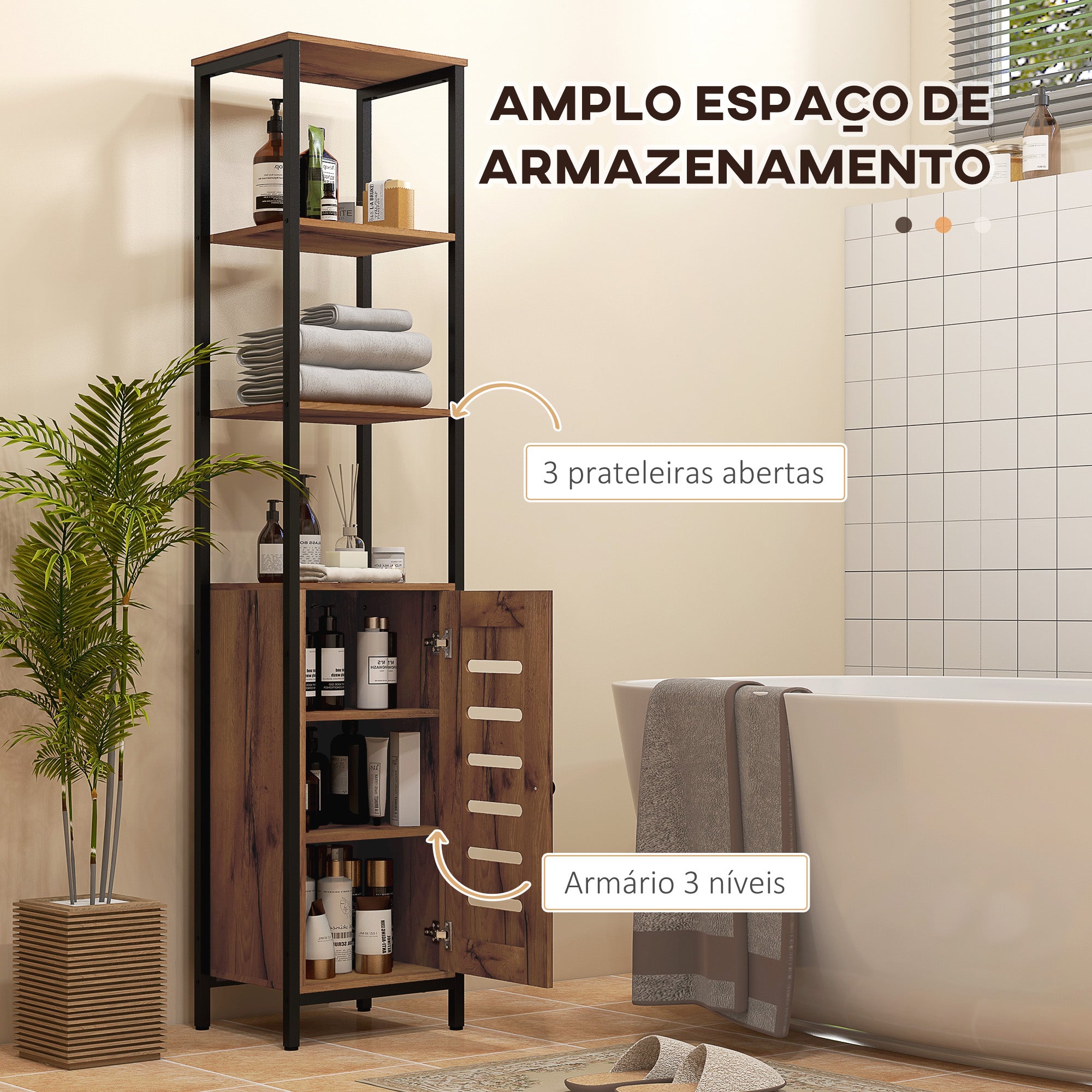 Kleankin Coluna de Casa de Banho Industrial 37x30x167 cm