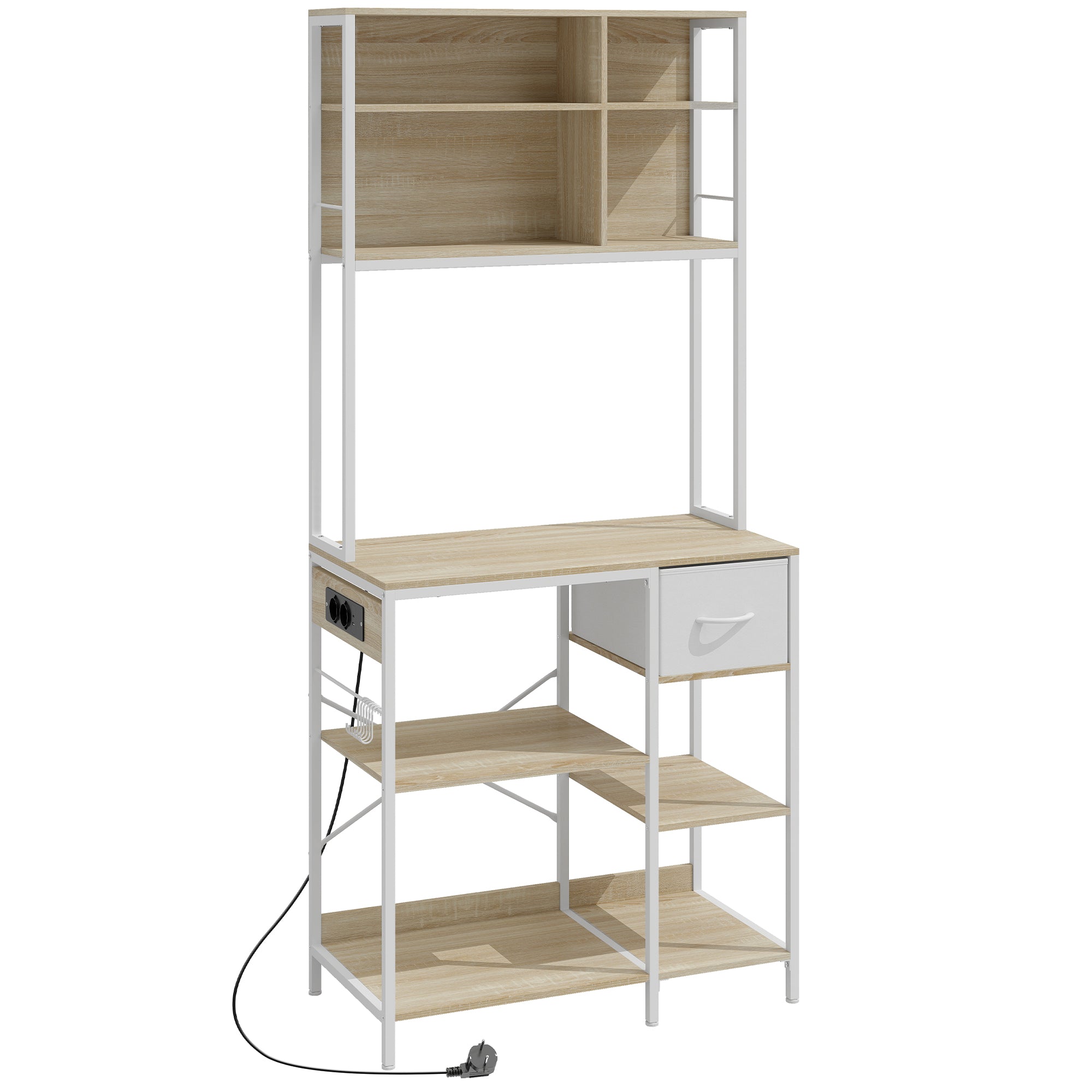 HOMCOM Estante de Cozinha com Suporte para Micro-ondas, 80x40x181 cm, Carvalho