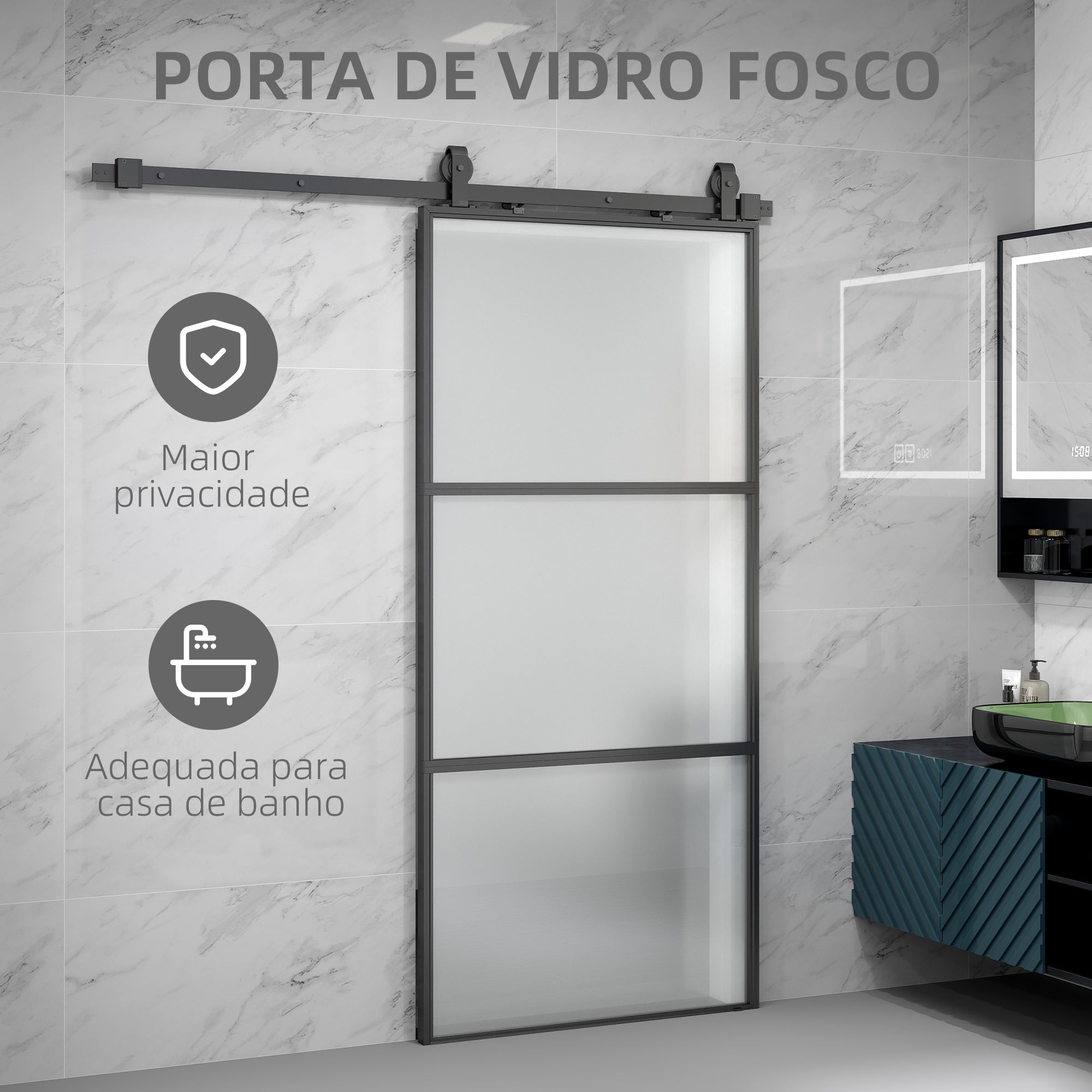 HOMCOM Porta de Correr de Vidro com Fecho Suave 91,4x203,2 cm