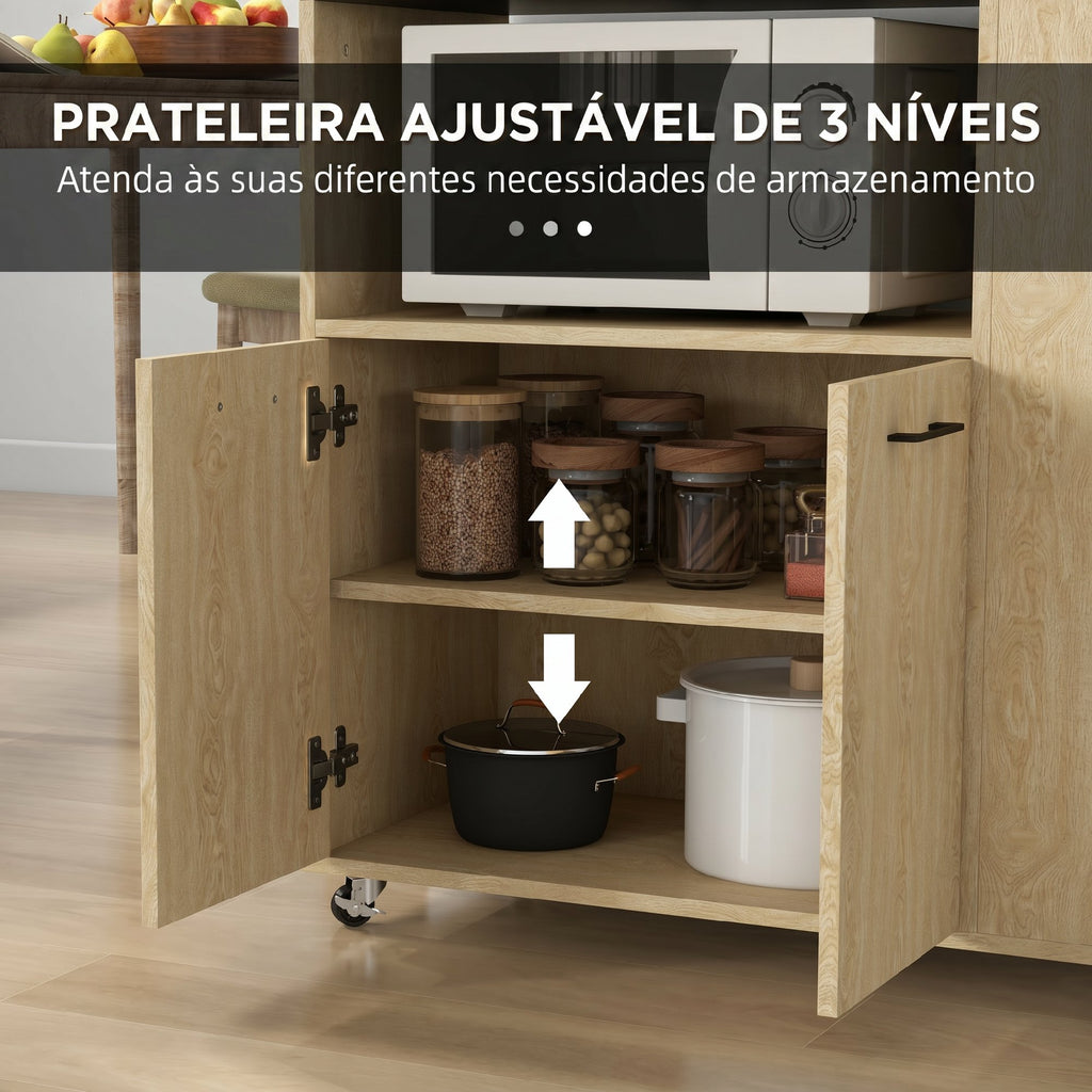 HOMCOM Carrinho de Cozinha com Rodas Madeira 75x40x80,5 cm