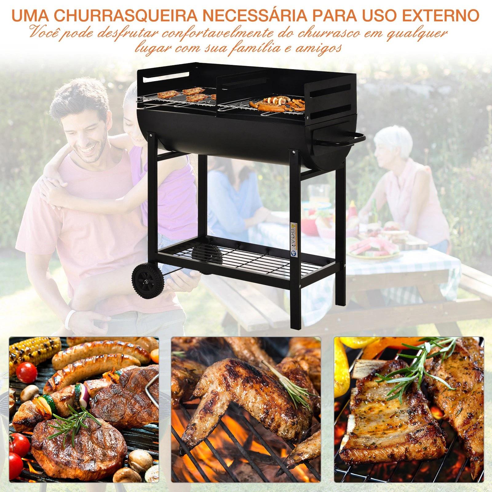 Outsunny Churrasqueira a Carvão com Grelha Ajustável 90x45x96 cm