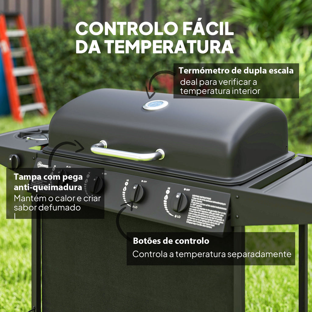 Outsunny Barbecue a Gás 4+1 Queimadores 12 kW Preto
