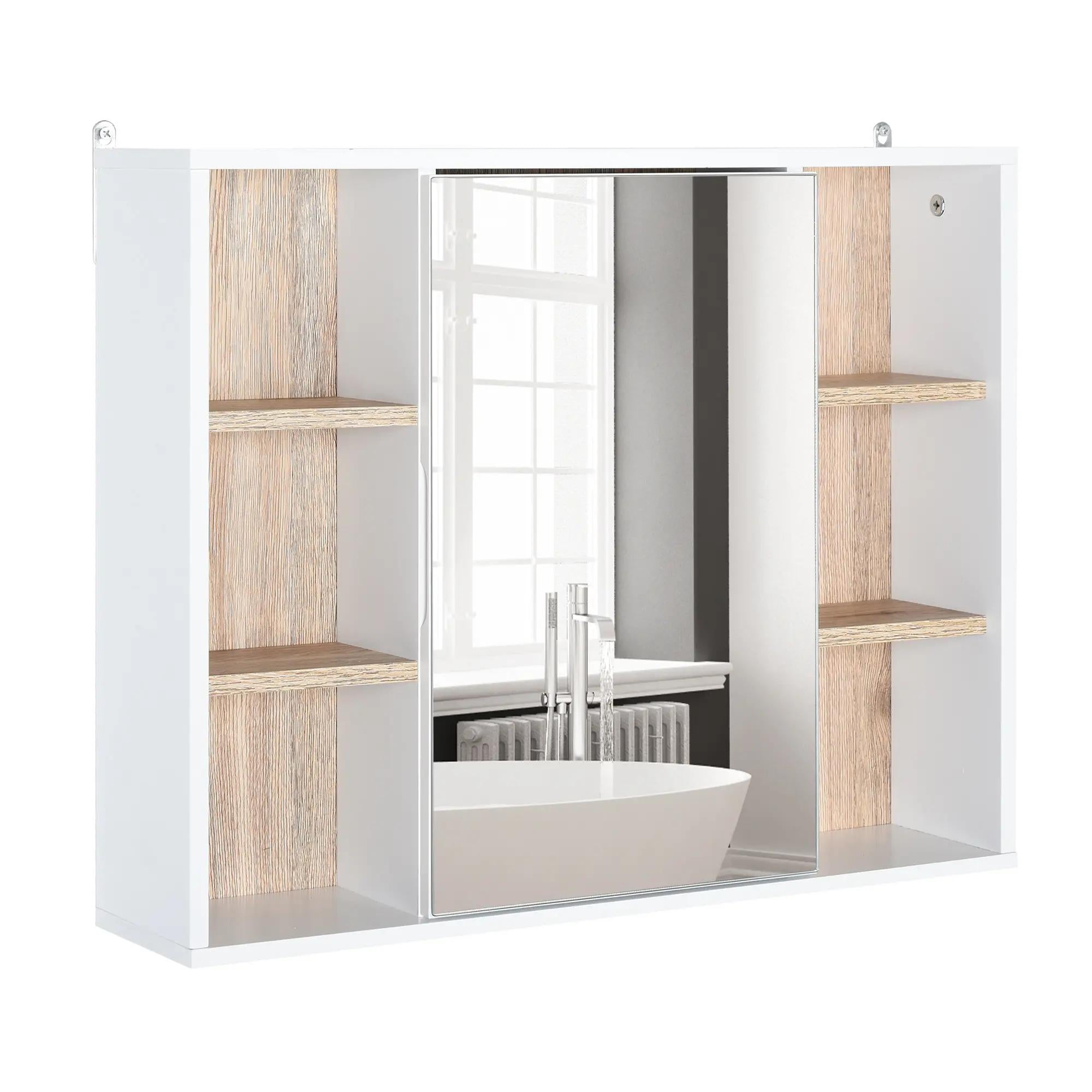 HOMCOM Armário de Espelho com Prateleiras, 60x15x49 cm, Branco e Carvalho