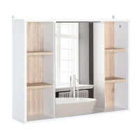 HOMCOM Armário de Espelho com Prateleiras, 60x15x49 cm, Branco e Carvalho