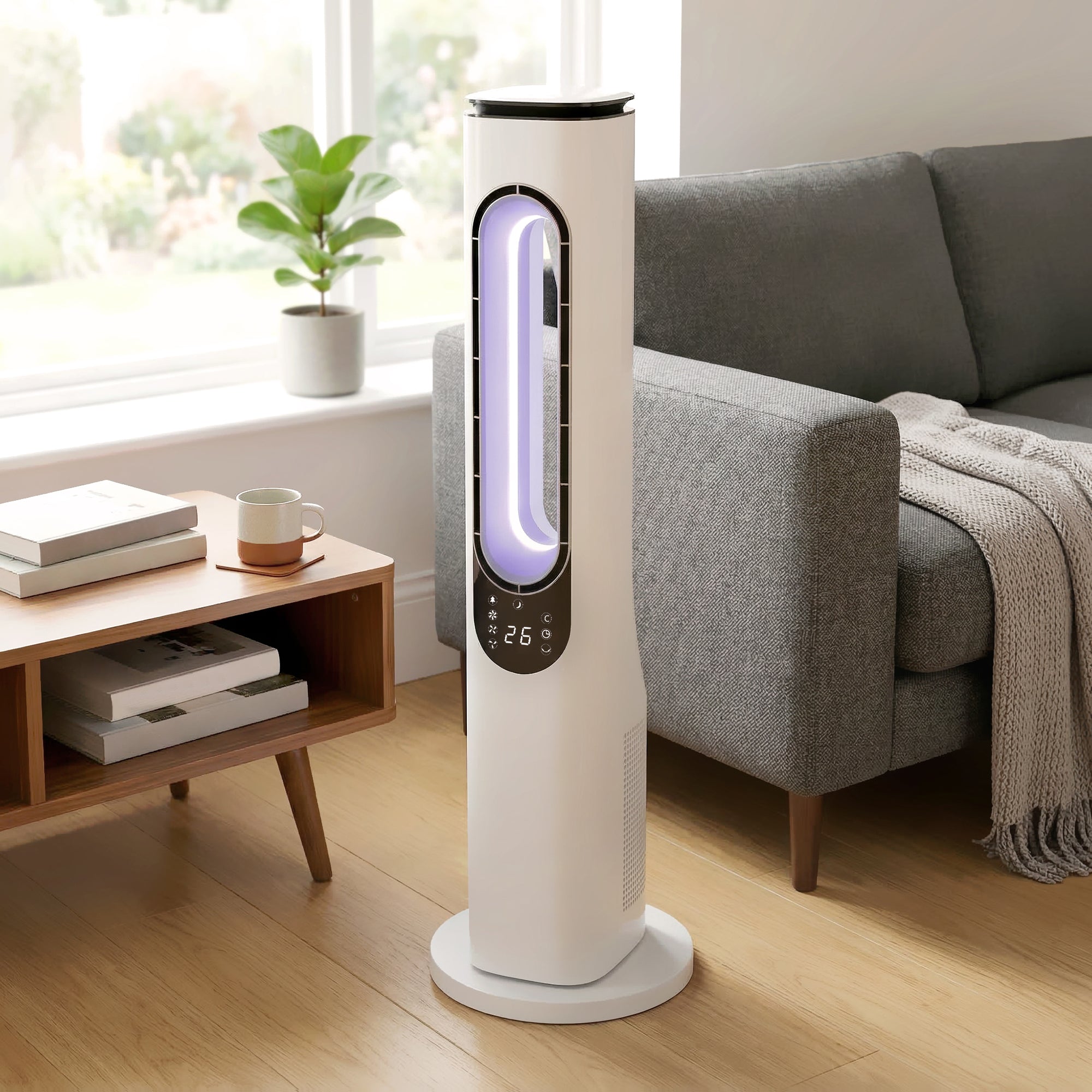 HOMCOM Ventilador de Torre Sem Pás LED Controlo Remoto Branco
