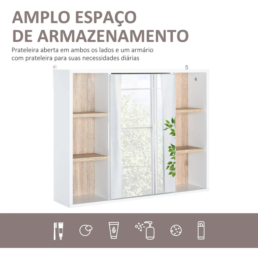 HOMCOM Armário de Espelho com Prateleiras, 60x15x49 cm, Branco e Carvalho