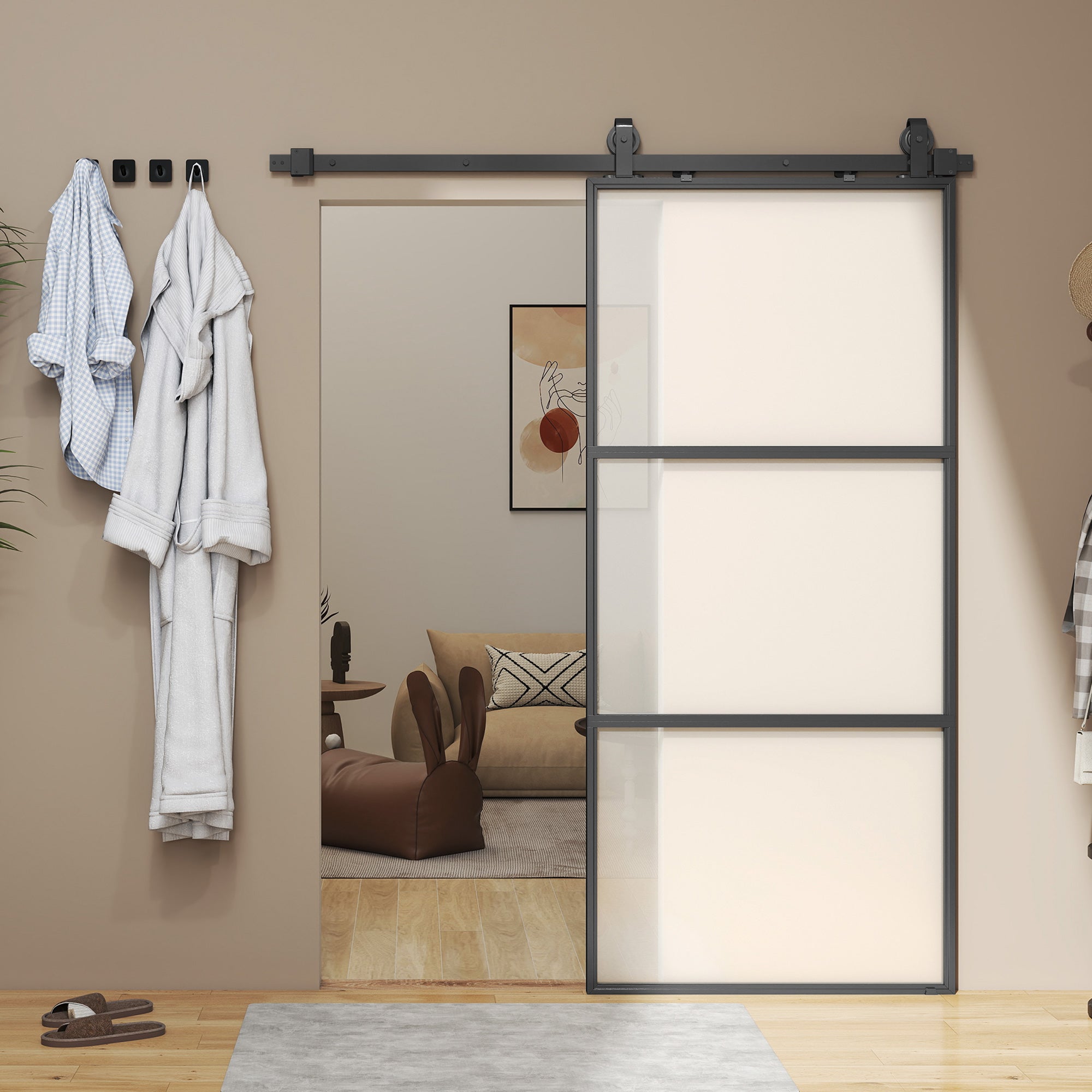HOMCOM Porta de Correr de Vidro com Fecho Suave 91,4x203,2 cm