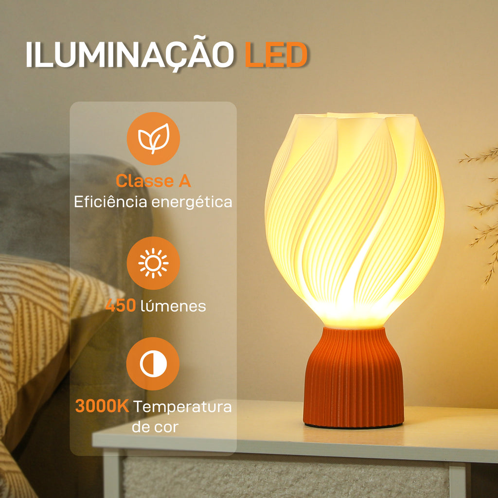 HOMCOM Candeeiro de Mesa 3D Pétalas Luz Quente Ø16,5x28 cm