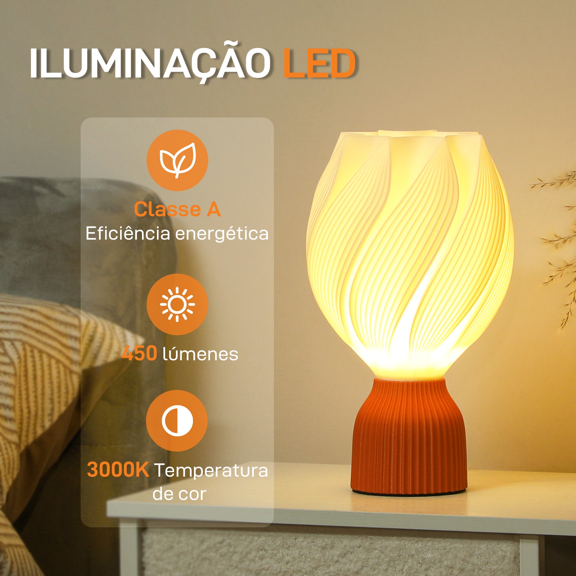 HOMCOM Candeeiro de Mesa 3D Pétalas Luz Quente Ø16,5x28 cm