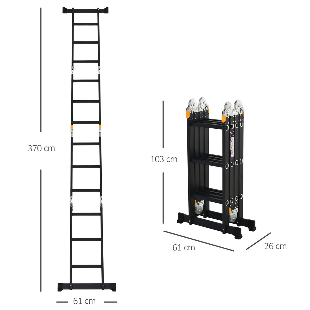 Durhand Escada Multiuso Dobrável 5 em 1 Preta 370cm
