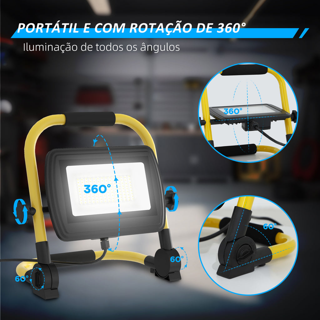 HOMCOM Projetor LED 50W 4250 Lúmenes IP65 Amarelo