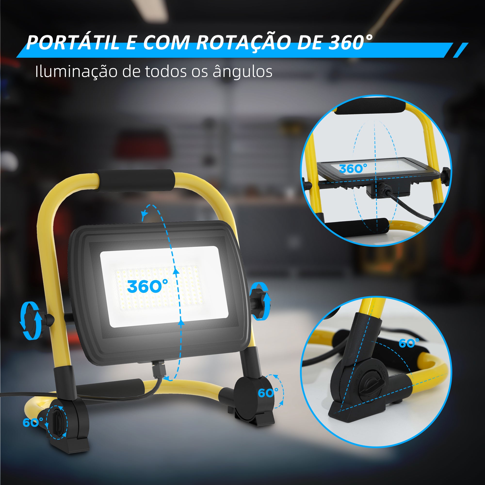 HOMCOM Projetor LED 50W 4250 Lúmenes IP65 Amarelo