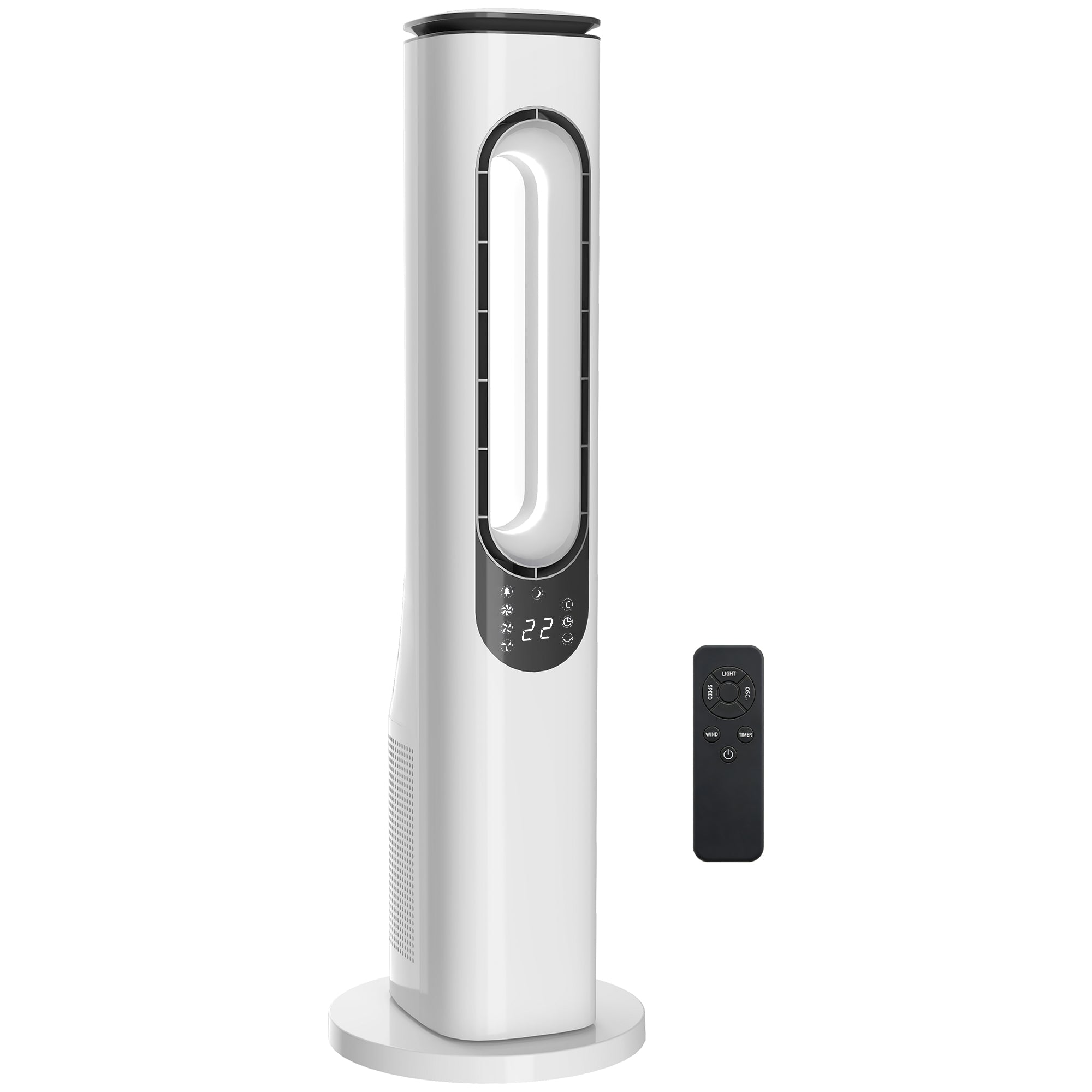 HOMCOM Ventilador de Torre Sem Pás LED Controlo Remoto Branco