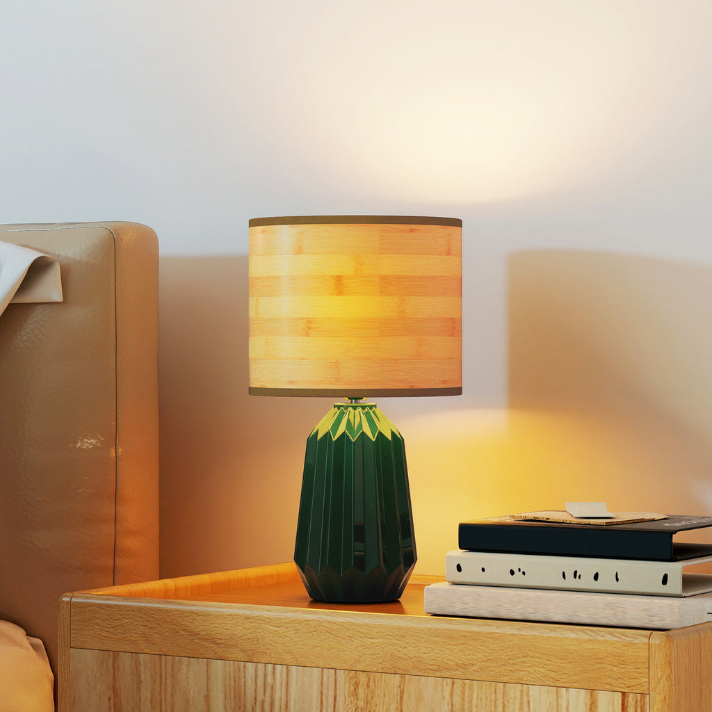 HOMCOM Candeeiro de Mesa Retro com Base Cerâmica e Ecrã Linho Verde
